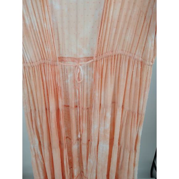 Torrid Kimono 2X Tie Dye Clip Dot Tiered Tie Front Short Sleeve Cover Up Peach - Picture 9 of 13